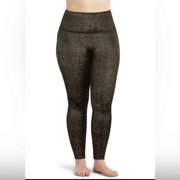 Spanx Velvet Shine Leggings, Black & Gold Metallic, High-Waist, Smoothing, sz 1X - Picture 2 of 7
